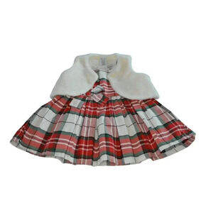 Carter's Baby 3M Plaid Dress With Faux Fur Vest Set Red Green White